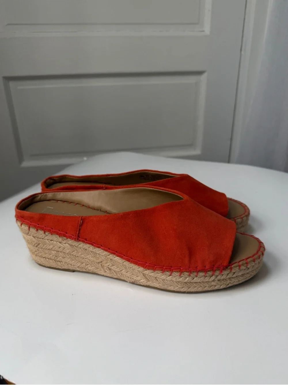 Franco Sarto L-Pine Orange Suede Open-Toe Espadrille Wedge Slip On Sandals Beach